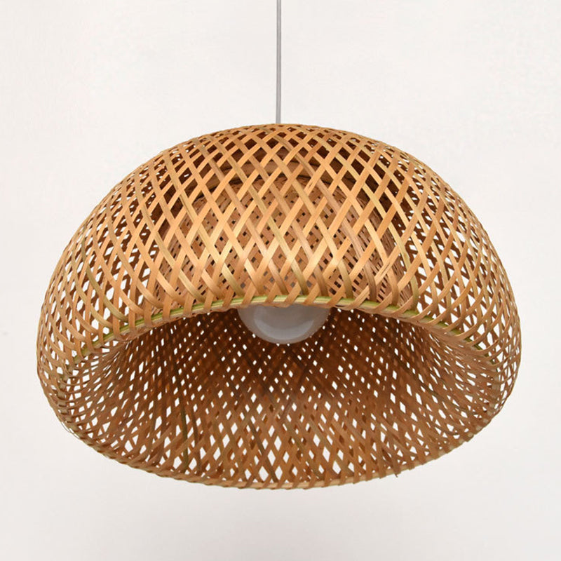 Bowl Bamboo Hanging Pendant Light Chinese Style Beige Pendant Ceiling Light for Restaurant