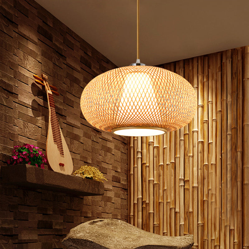 Bamboo Lantern Pendant Lighting Fixture Modern Suspension Pendant Light in Beige