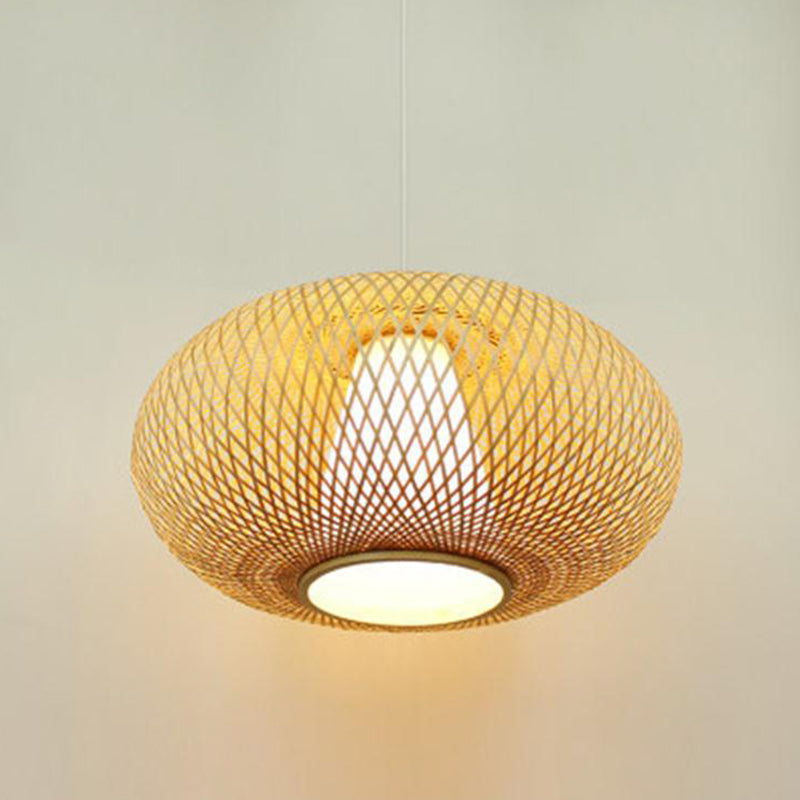Bamboo Lantern Pendant Lighting Fixture Modern Suspension Pendant Light in Beige
