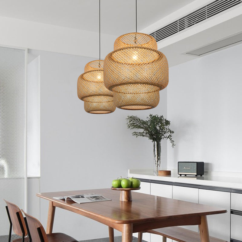 Bamboo Lantern Suspension Pendant Light Asia Style Beige Pendant Lighting Fixture
