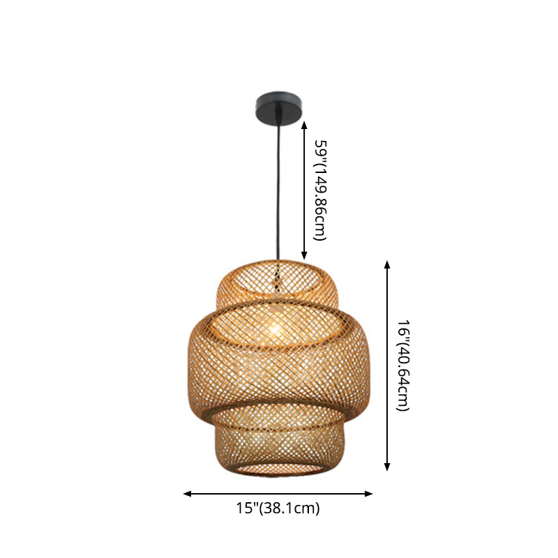 Bamboo Lantern Suspension Pendant Light Asia Style Beige Pendant Lighting Fixture