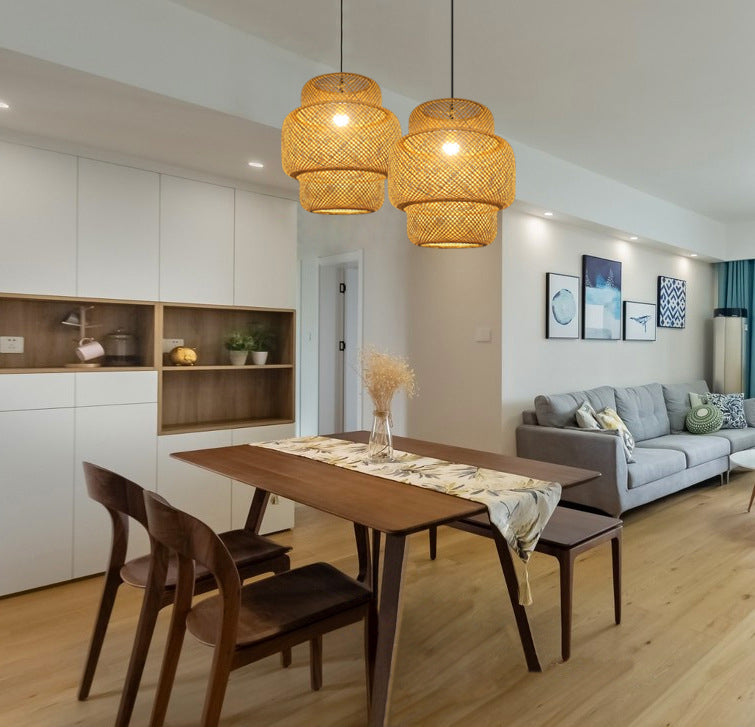 Bamboo Lantern Suspension Pendant Light Asia Style Beige Pendant Lighting Fixture