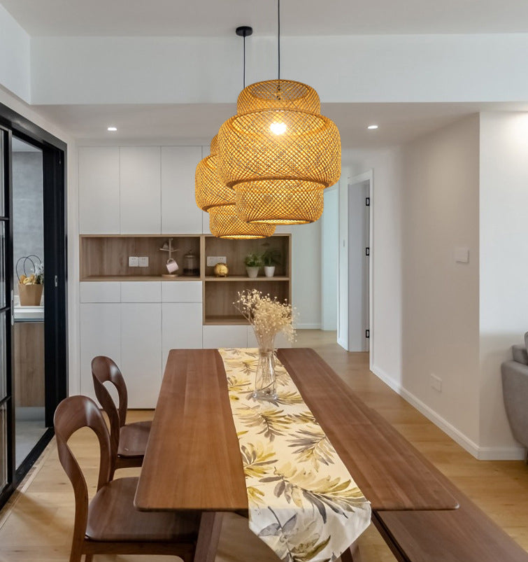 Bamboo Lantern Suspension Pendant Light Asia Style Beige Pendant Lighting Fixture