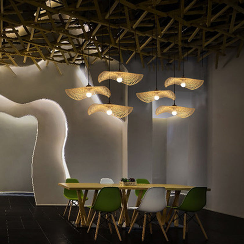 Asia Style Twist Pendant Lighting Fixture Bamboo Dinning Room Hanging Lamp in Beige