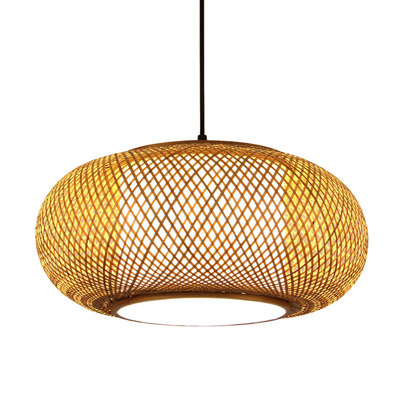 Asia Pendant Light Fixture Beige Lantern Suspension Pendant Light with Bamboo Shade