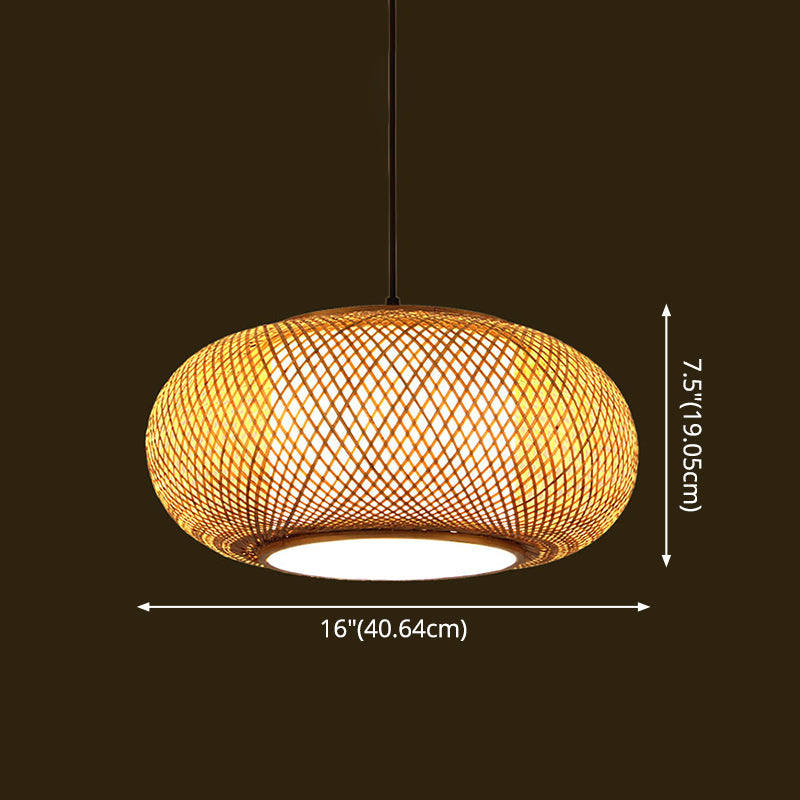 Asia Pendant Light Fixture Beige Lantern Suspension Pendant Light with Bamboo Shade