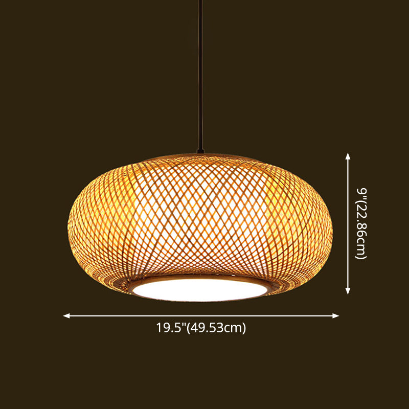 Asia Pendant Light Fixture Beige Lantern Suspension Pendant Light with Bamboo Shade