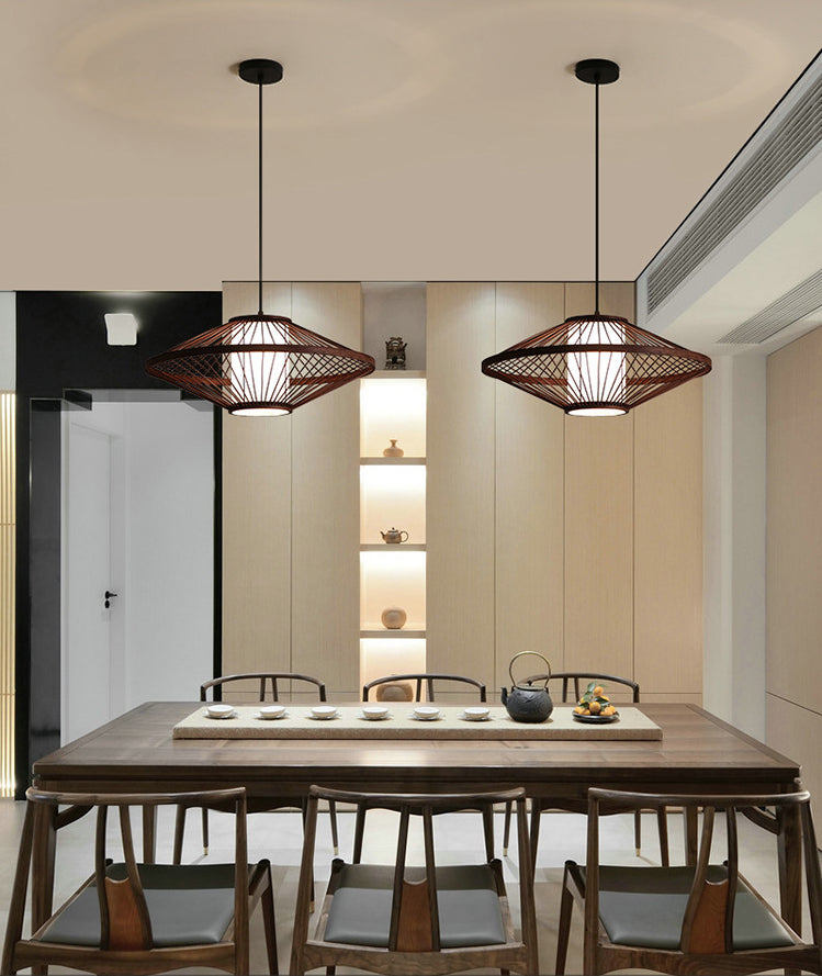 Flying Saucer Bambus Anhänger Beleuchtung Leuchte Asien Stil Suspension Anhänger Licht