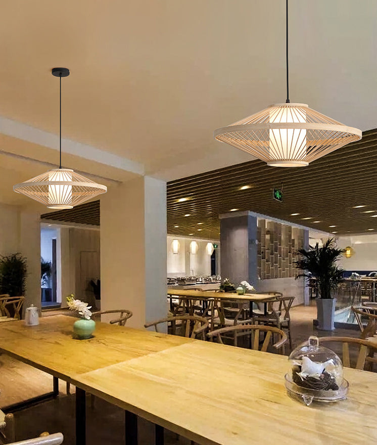 Flying Saucer Bambus Anhänger Beleuchtung Leuchte Asien Stil Suspension Anhänger Licht