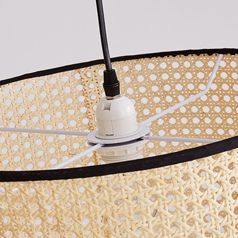 Bamboo Drum-Shaped Ceiling Pendant Lamp Modern Style Suspension Pendant Light in Beige