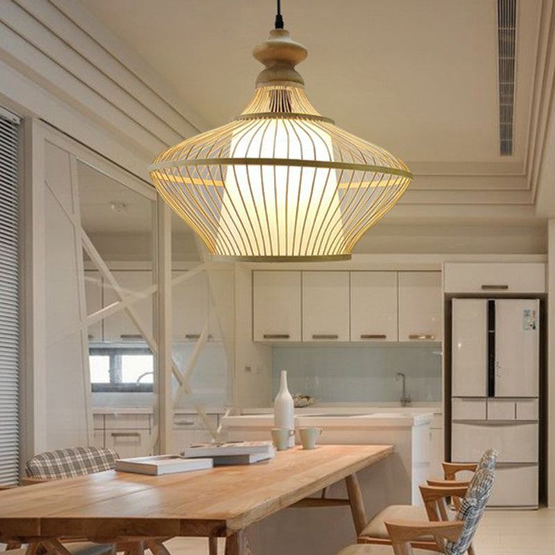 Luce a sospensione a sospensione di bambù Luce moderna Stile moderno BEIGE Apparecchio di illuminazione a sospensione