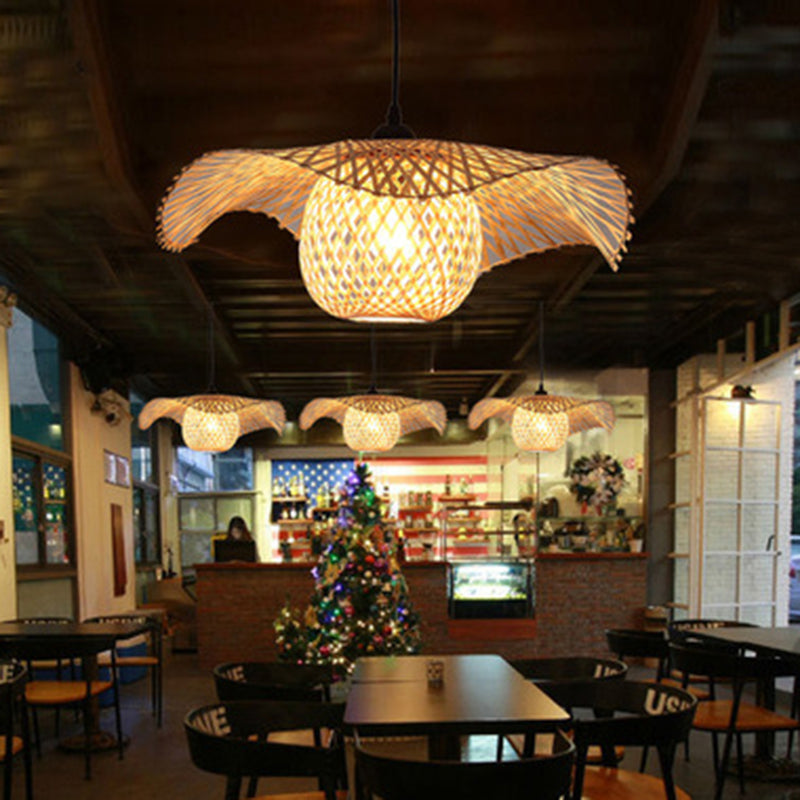 Beige Wirbeldecke Anhängerlampe zeitgenössischer Stil Bambus Anhänger Beleuchtung