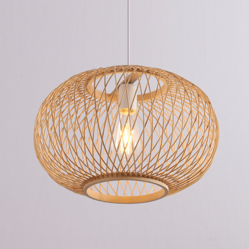 Bamboo Lantern Pendant Light Fixture Contemporary Style Beige Ceiling Pendant Light