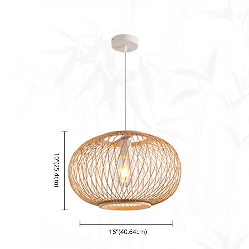 Bamboo Lantern Pendant Light Fixture Contemporary Style Beige Ceiling Pendant Light