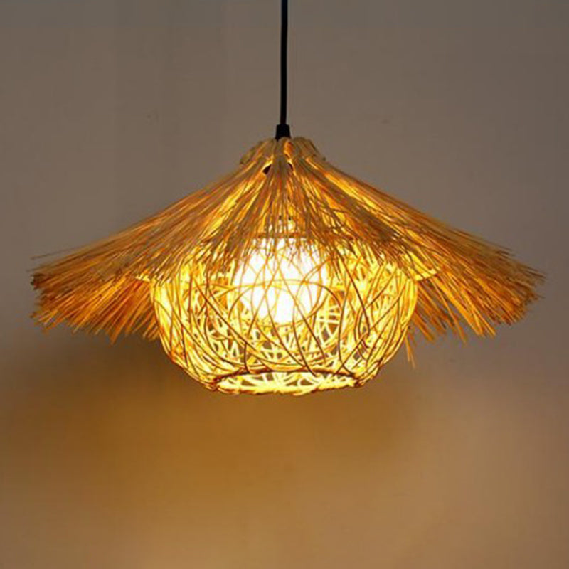 Contemporary Nest Pendant Lighting Fixture Rattan Restaurant Hanging Ceiling Light in Beige