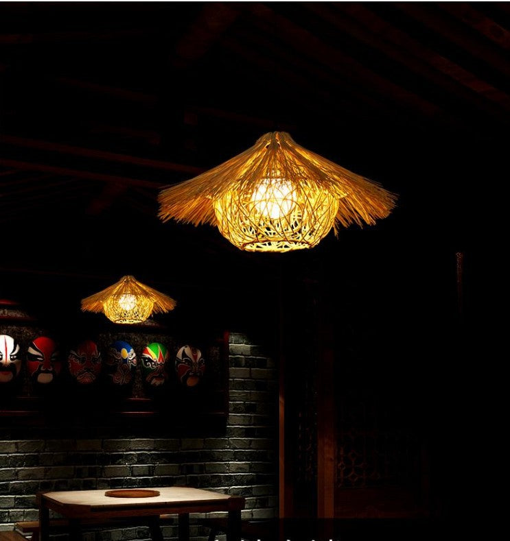 Contemporary Nest Pendant Lighting Fixture Rattan Restaurant Hanging Ceiling Light in Beige
