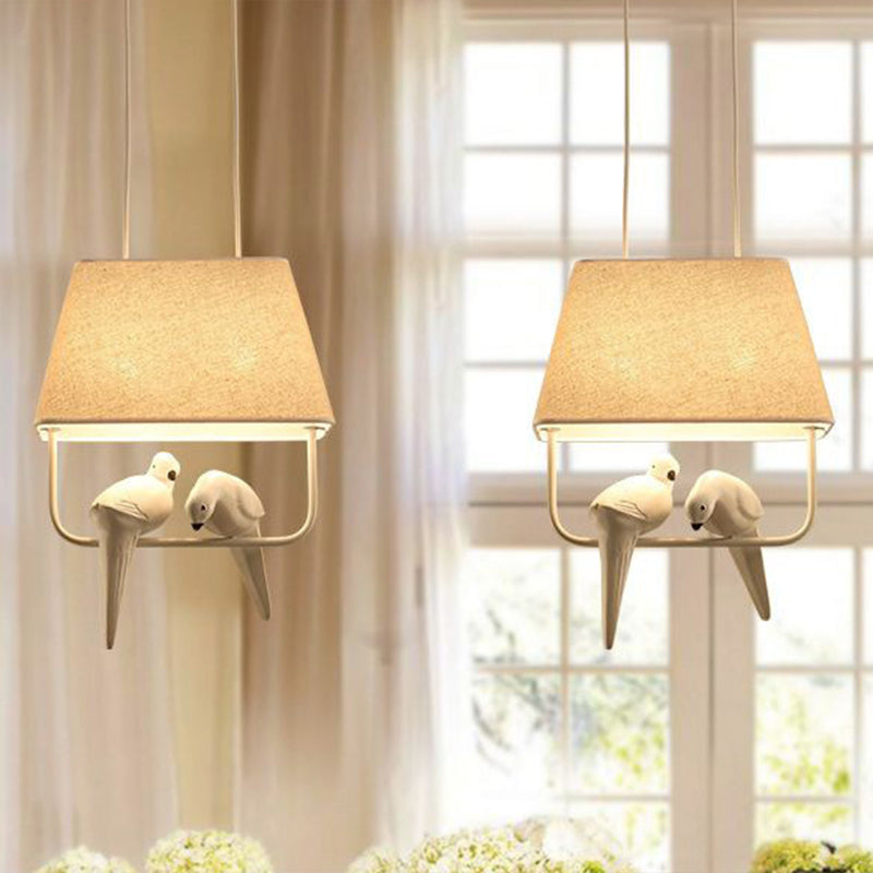 Dinning Room Pendant Light Fixture Rustic White Hanging Lamp Kit Square Fabric Shade