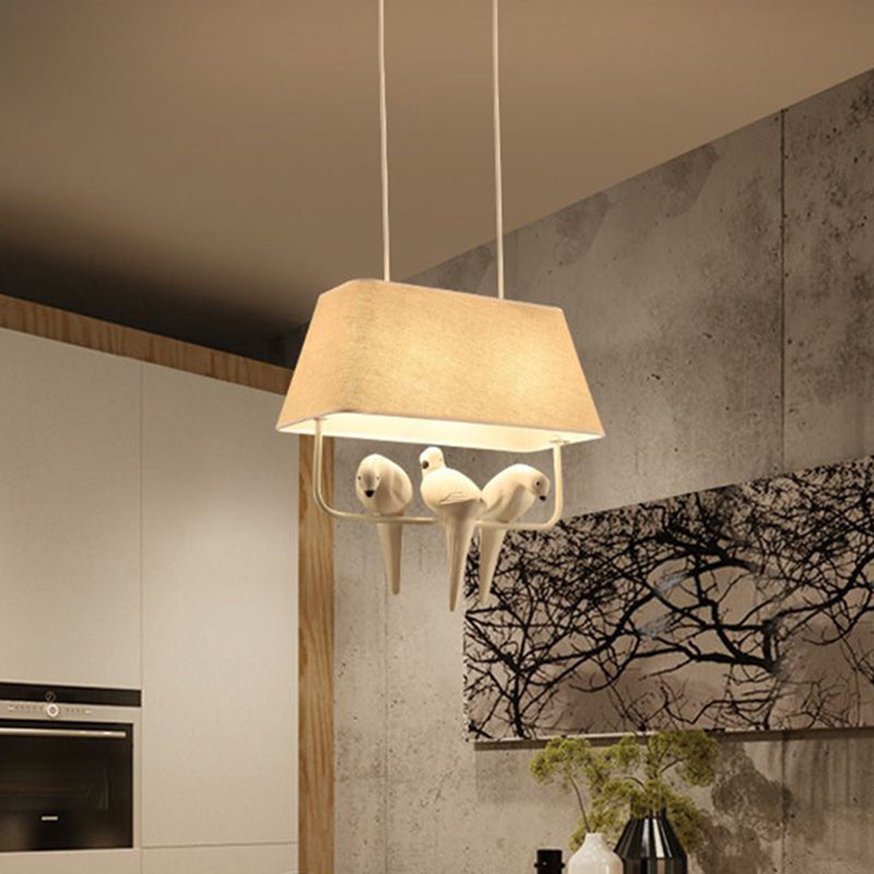 Dinning Room Pendant Light Fixture Rustic White Hanging Lamp Kit Square Fabric Shade