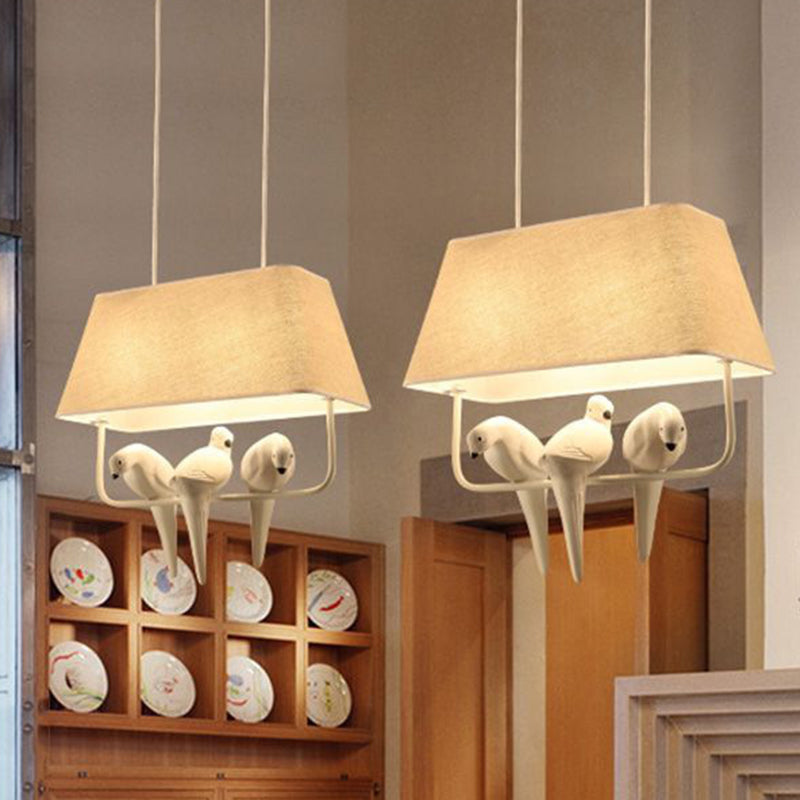 Dinning Room Pendant Light Fixture Rustic White Hanging Lamp Kit Square Fabric Shade