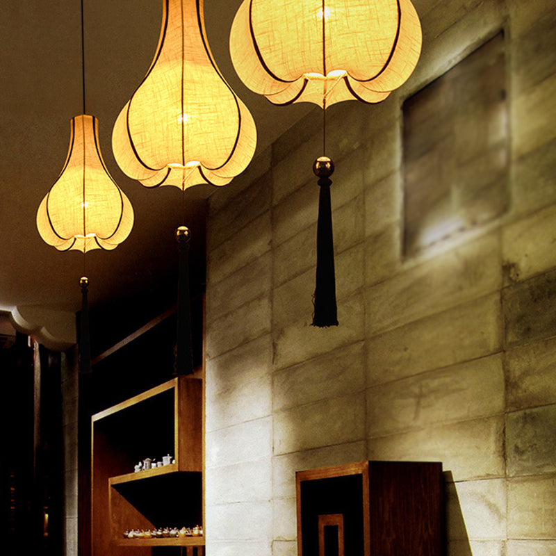 Chinese Lantern Hanging Pendant Light Fabric Restaurant Ceiling Pendant Light in White