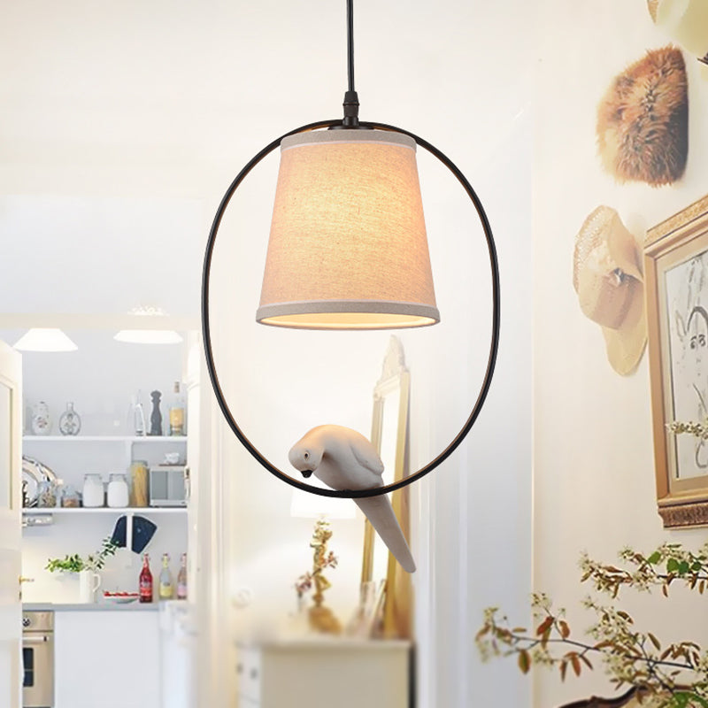 Wijd uitlopende stof hanger plafondlicht rustiek witte hanglamp lamp met vogeldecoratie