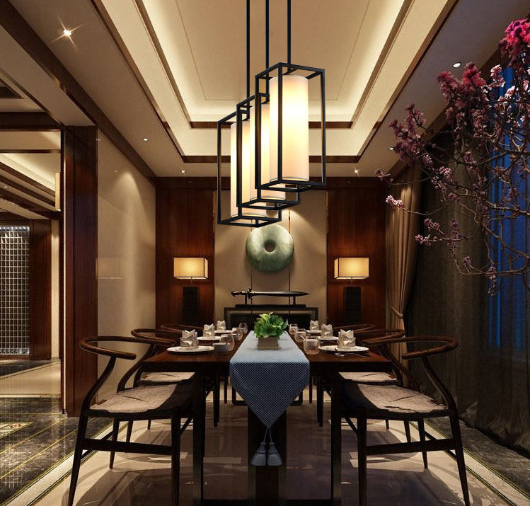 Cilinder eetkamer hanglampverlichting stof moderne suspensie hanger licht in beige