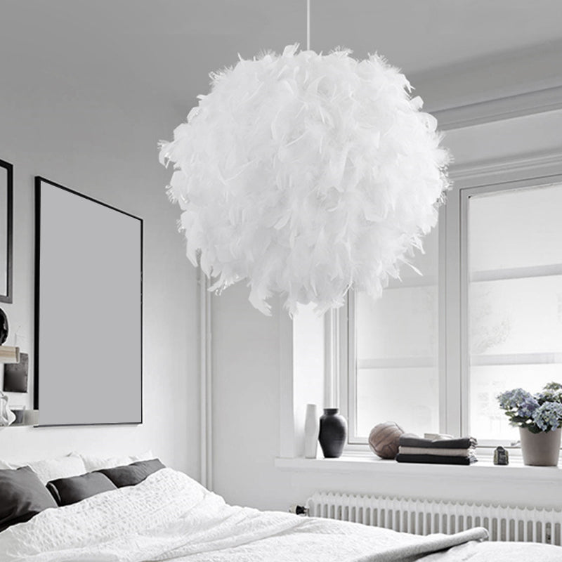 Nordic Style Hanging Lamp Kit White Sphere Ceiling Pendant Lamp with Feather Shade