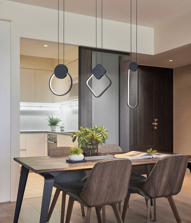 Minimalism LED Pendant Light Kit Black Geometric Hanging Light Kit with Metal Shade