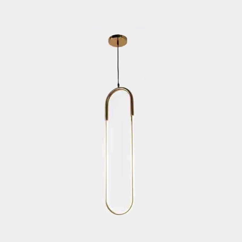 Metal Oval Pendant Lighting Fixture Minimalist Style LED Gold Hanging Light Fixture