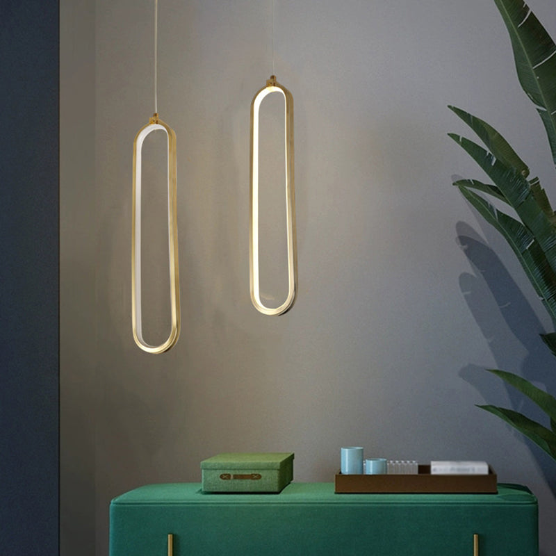 Minimalism Ellipse Hanging Ceiling Light Metal Bedroom Pendant Light Fixture in Gold