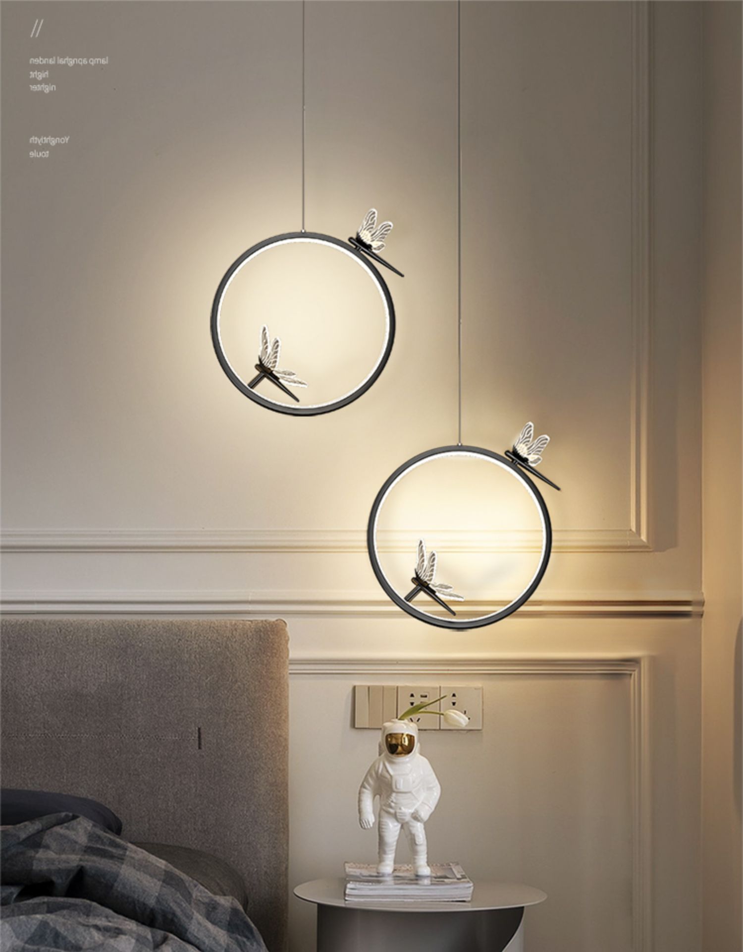 Metal Circle Hanging Pendant Light Modern LED Pendant Ceiling Light with Dragonfly Decor