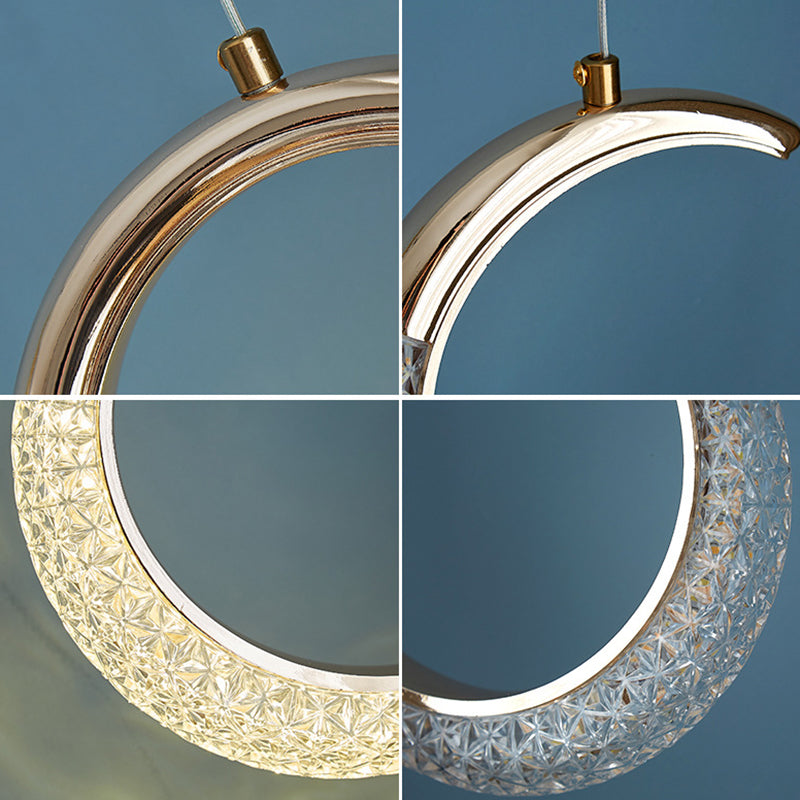 Geometric Hanging Ceiling Light Modern Acrylic LED Bedroom Pendant Light Fixture in Gold