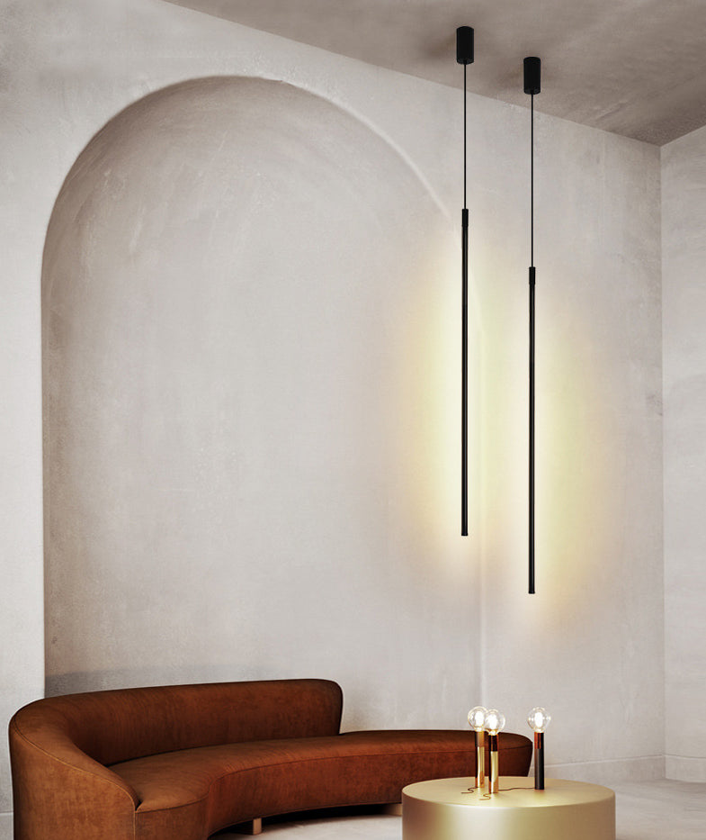 Black Linear Pendant Ceiling Light Modern Style LED Metal Suspended Lighting Fixture