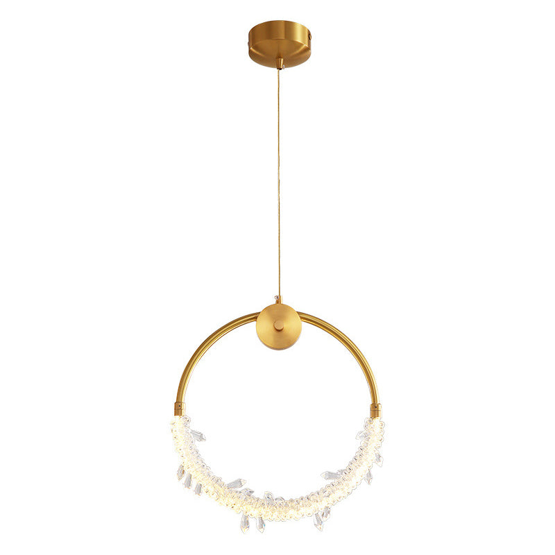 Circle Hanging Light Fixture Minimalist Style Metal LED Gold Pendant Ceiling Light