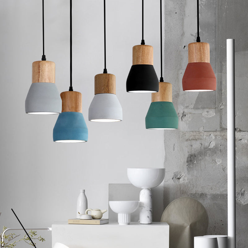 Shaded Suspension Pendant Light Minimalist Style Wooden Hanging Light Fixture for Restaurant