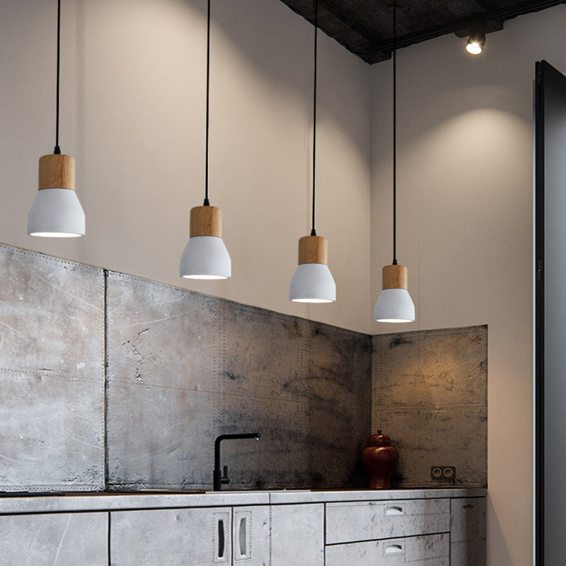 Shaded Suspension Pendant Light Minimalist Style Wooden Hanging Light Fixture for Restaurant