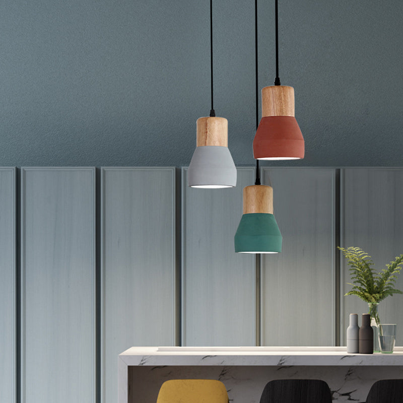 Shaded Suspension Pendant Light Minimalist Style Wooden Hanging Light Fixture for Restaurant