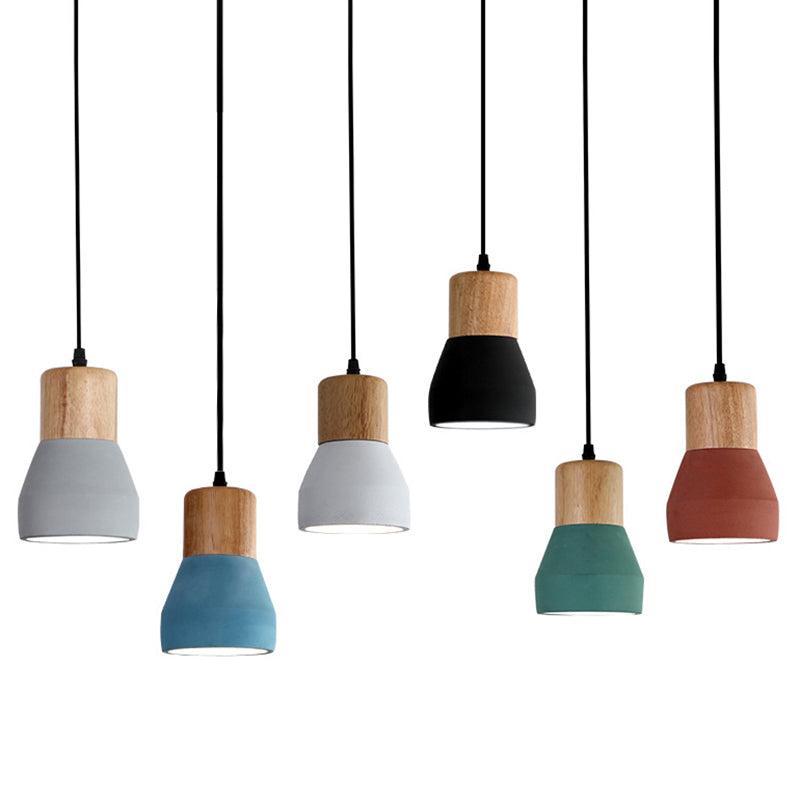 Shaded Suspension Pendant Light Minimalist Style Wooden Hanging Light Fixture for Restaurant