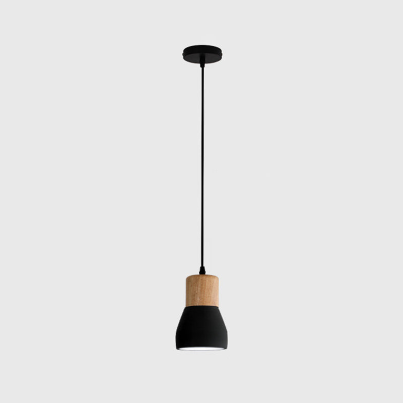 Shaded Suspension Pendant Light Minimalist Style Wooden Hanging Light Fixture for Restaurant