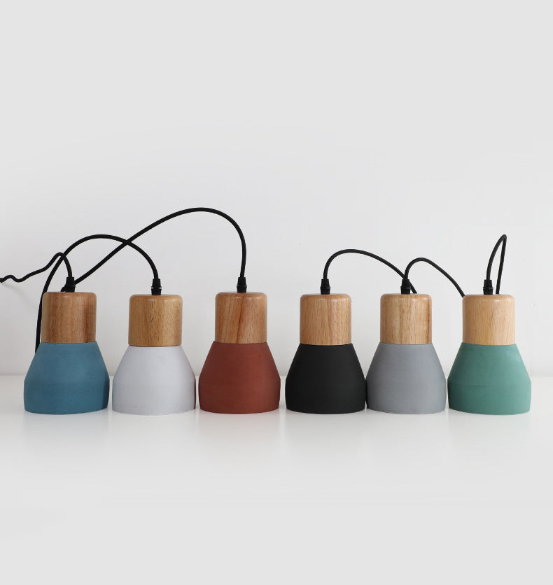 Shaded Suspension Pendant Light Minimalist Style Wooden Hanging Light Fixture for Restaurant