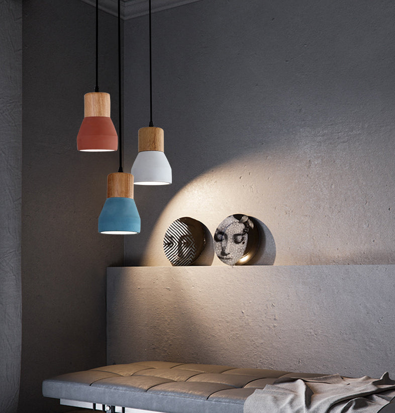 Shaded Suspension Pendant Light Minimalist Style Wooden Hanging Light Fixture for Restaurant