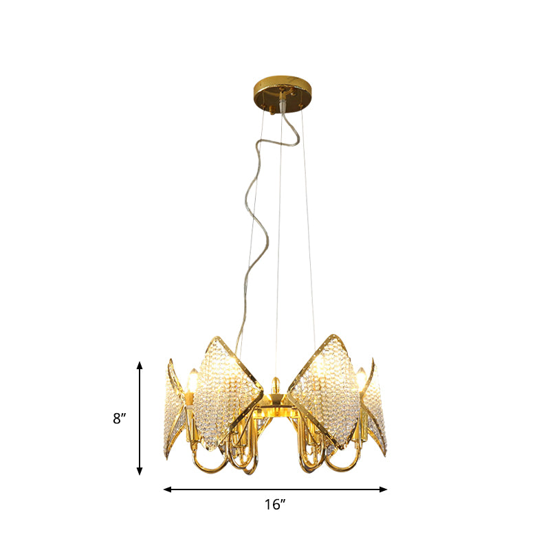 Goldene schuppige Kronleuchter Anhänger Moderne 6 Lichter Metallic Deckenlampe mit Kristallperlen