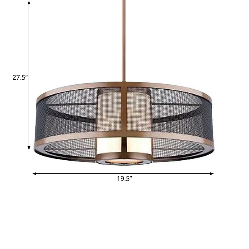 Costeo dorado de 2 niveles antiguo metálico 1 bulbo de iluminación suspendida con tono de tela de cilindro