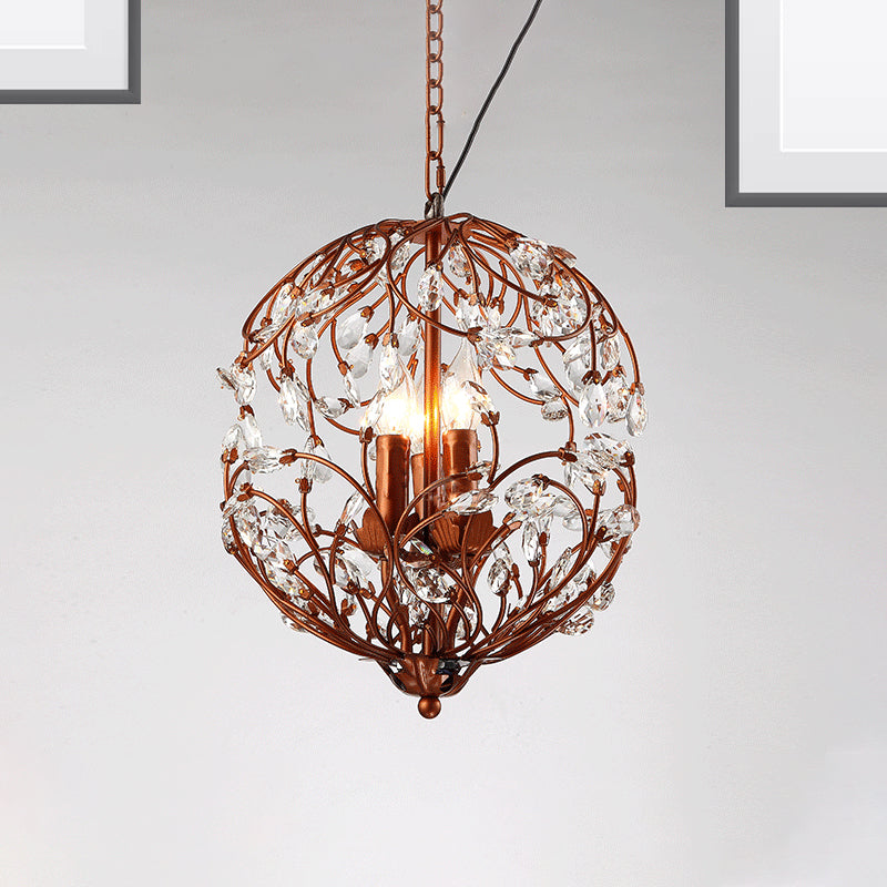 Traditionelle Blumenkugel hängend Kronleuchter 3-Licht Schwarz/Bronze-Eisen-Suspensionslampe mit Kristallakzent