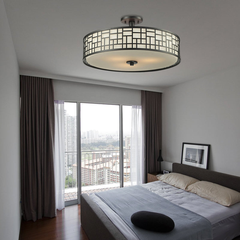 Montaggio semi a filo circolare nero in stile cinese metallico 4/3 luci a filo illuminazione, 16 "/19.5" /23,5 "dia