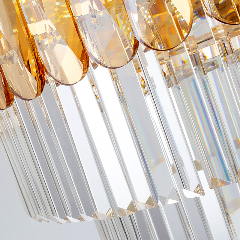 Tradizionale lampadario rotondo a livello chiaro cristallo a 8 luci a 8 luci la luce del soffitto appesa in oro