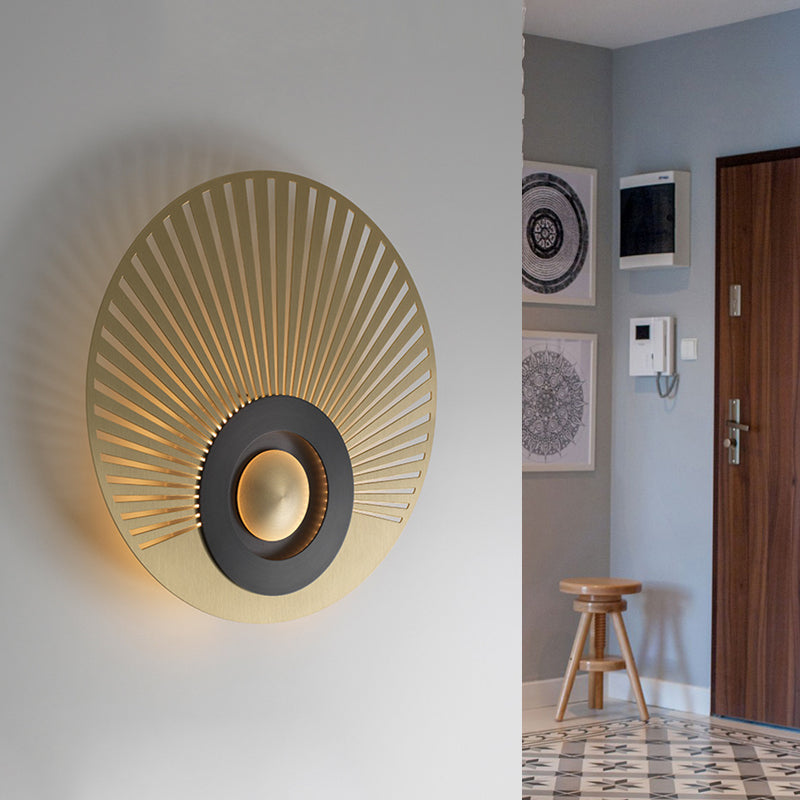 LED Metal Flush Wall Sconce Colonialist Brass Circular Porch Wall Mount Light Fixture