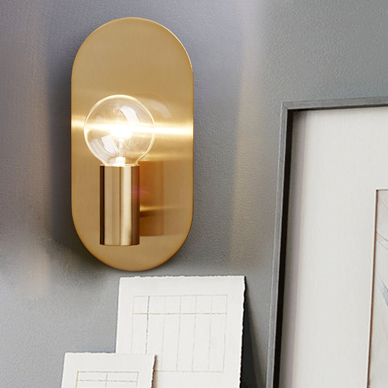 1 Light Bare Bulb Wall Sconce Minimalist Gold Finish Metallic Wall Lamp with Oval Backplate