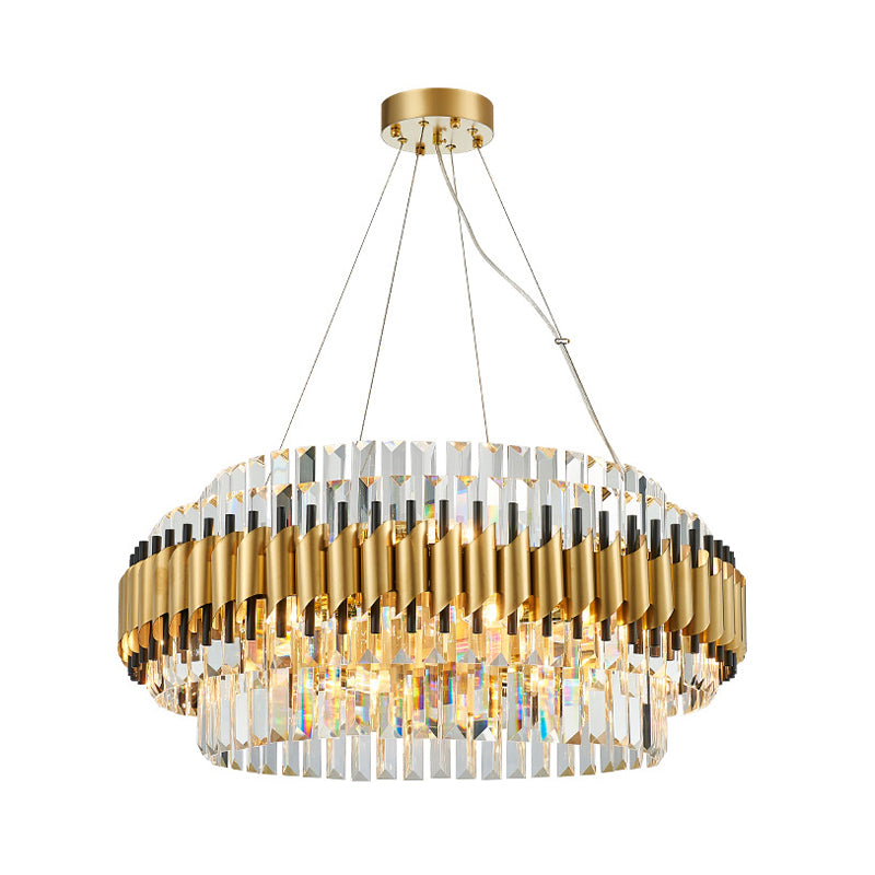 Luz de colgante colgante de cristal Round contemporáneo de 12/16 luces de oro