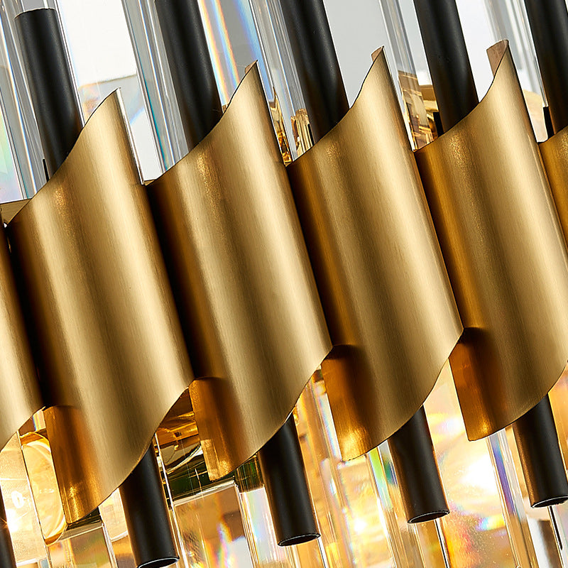 Luz de colgante colgante de cristal Round contemporáneo de 12/16 luces de oro